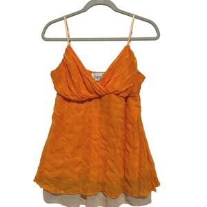 Y2K Fiore Coral Sheer layer Ruched Cami Babydoll Tank Top Women's Sz L Fairy